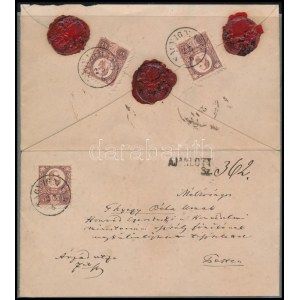 1874 Ajánlott levél Réznyomat 3 x 5kr bérmentesítéssel NAGYIGMÁND - Pest, kiállítási célból szétnyitva...