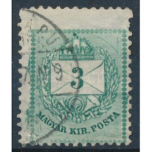 1881 3kr extra magas bélyeg, 2 foglyuk kimaradt / perforation error