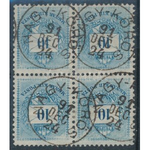 1881 10kr II. négyestömb, a bal felső bélyegen lemezhiba, kopás / block of 4, with plate flaw (ex Lovász...