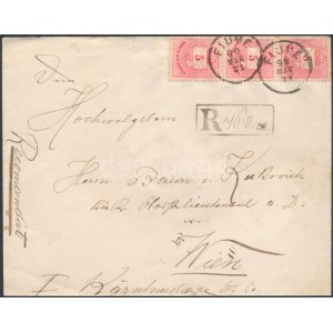 1890 3 x 5kr ajánlott levélen / on registered cover FIUME - Wien