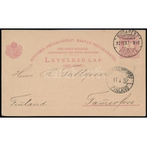 1892 5kr díjjegyes levelezőlap / PS-card BUDAPEST - Finland
