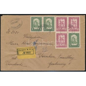 1916 Ajánlott levél 6 bélyeges bérmentesítéssel Ausztriába / Registered cover to Austria