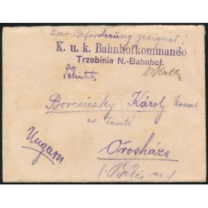 1915 Tábori posta levél / Field post cover K.u.k. Bahnhofkommando Trzebinia N.-Bahnhof