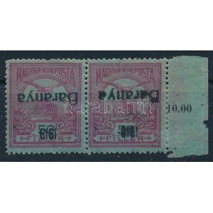Baranya 1919 Turul 50f pár fordított felülnyomással (**90.000) / Mi 12 pair with inverted overprint. Signed...