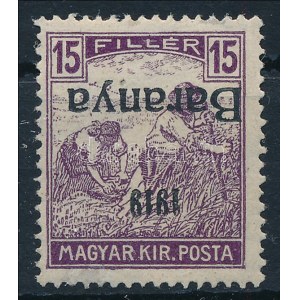 Baranya 1919 Arató 15f fordított felülnyomással (**22.000) / Mi 22 with inverted overprint. Signed...