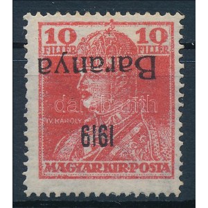 Baranya I. 1919 Károly 10f fordított felülnyomással / Mi 35 with inverted overprint. Signed...