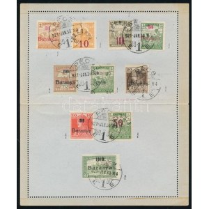 Baranya 1921 Díjjegyes zárt levelezőlap 10 db megszállási bélyeggel / PS-cover card with 10 stamps. Signed...