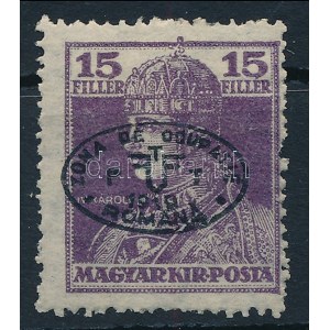 Debrecen I. 1919 Károly 15f fekete felülnyomással (**65.000) / Mi 38b Signed: Bodor