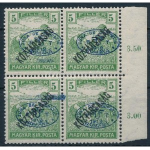 Debrecen I. 1919 Arató/Köztársaság 5 négyestömb benne szegélyléclenyomat / with paint stripe. Signed...