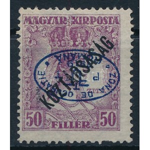 Debrecen I. 1919 Zita/Köztársaság 50f fordított felülnyomással (**55.000) (hiányzó fog) / Mi 61 with inverted overprint...