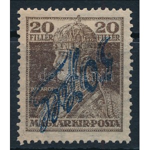 Temesvár 1919 Károly 50f/20f fordított felülnyomással / Mi 4 with inverted overprint. Signed...