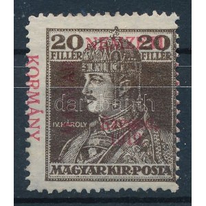 Szeged 1919 Károly 20f elcsúszott felülnyomással. Signed: Bodor