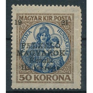 Nyugat-Magyarország V. 1921 Koronás Madonna 50K. Signed: Bodor (foghibák / perfs fault)