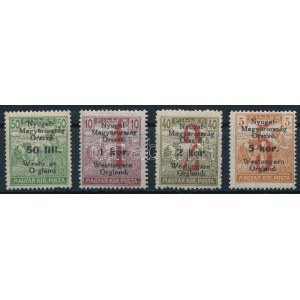 Nyugat-Magyarország VI. 1921 4 db bélyeg lemezhibával / 4 stamps with plate variety. Signed...