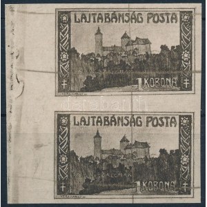 Nyugat-Magyarország VII. 1921 1K vágott ívszéli próbanyomat pár barna színben / Mi 74 imperforate margin proof par...
