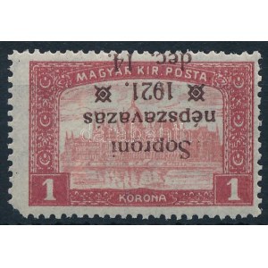 Nyugat-Magyarország VIII. 1921 Parlament 1K fordított felülnyomással (hiányzó sarok) / Mi VI with inverted overprint...