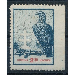 Nyugat-Magyarország IX. 1921 2,50K jobb oldalán fogazatlan ívszéli bélyeg (apró rozsdafoltok) / Mi XIV...