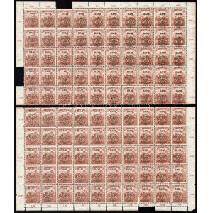 Kolozsvár 1919 Arató 2f 2 db 50-es ívdarab (összetartozóak), a 33. ívhelyen ANI lemezhiba / 2 x Mi 26 I...