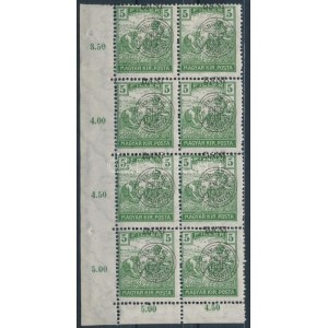 Kolozsvár 1919 Arató 5f 8-as tömb elcsúszott felülnyomással. Signed: Bodor
