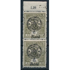 Nagyvárad 1919 Turul 6f pár részleges kettős felülnyomással / with partly double overprint. Signed...