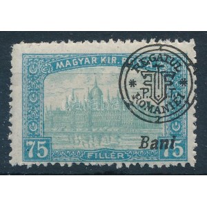 Nagyvárad 1919 Parlament 75f elcsúszott felülnyomással / Mi 38 II. with shifted overprint. Signed...