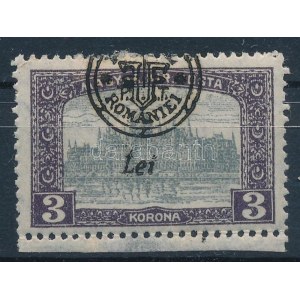 Nagyvárad 1919 Parlament 3K elcsúszott felülnyomással. Signed: Bodor