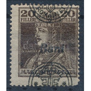 Nagyvárad 1919 Károly 20f elcsúszott felülnyomással (gumi törések) / Mi 46 II. with shifted overprint. Signed: Bodor ...