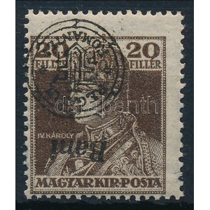 Nagyvárad 1919 Károly 20f fordított felülnyomással / inverted overprint. Signed: Bodor
