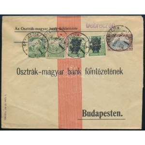 1920 Céges levél 80f vegyes bérmentesítéssel, hátoldalán levélzáróval / Buisness cover with 80f franking DEBRECEZEN ...