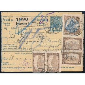 1922 Csomagszállító 90K bérmentesítéssel / Parcel card with 90K franking