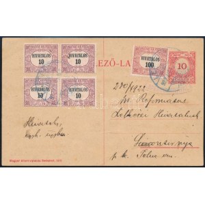 1922 10f díjjegyes levelezőlap Hivatalos bélyegekkel kiegészítve / PS-card with official stamps LEPSÉNY ...