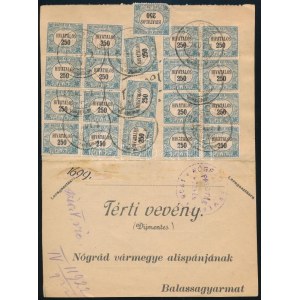 1922 20 x Hivatalos 250f bélyeg tértivevényen / 20 Official stamps on retour recepisse