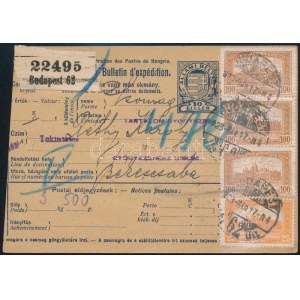 1923 Csomagszállító perfin bélyegekkel + 3 x Hivatalos 10f bélyeggel ...