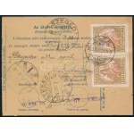 1923 Csomagszállító 225K bérmentesítéssel, az illeték 50f postabélyeggel kiegészítve / Parcel card with 225K franking...