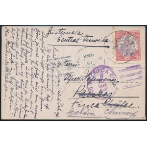1924 Képeslap Koronás Madonna 3000K bérmentesítéssel Guatemalába / Postcard to Guatemala PÉCS - RECIBIDA EN GU...