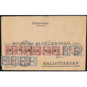 1924 Hivatalos tértivevény 12 db bélyeggel / Official retour recepisse with 12 stamps