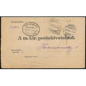 1925 Visszajelentési nyomtatvány elégtelen bérmentesítésről 7.200K bérmentesítéssel ...