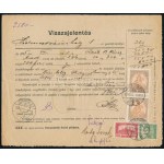 1925 Visszajelentési nyomtatvány elégtelen bérmentesítésről 7.200K bérmentesítéssel ...