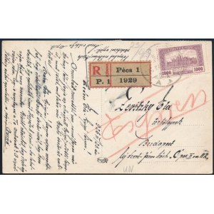 1926 Expressz ajánlott TCV képeslap Koronás Madonna 2500K és 5000K + 2 x Parlament 1000K bérmentesítéssel ...