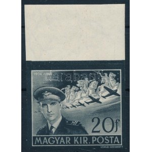 1942 Kormányzóhelyettesi gyászbélyeg ívszéli vágott bélyeg (20.000) / Mi 695 imperforate margin stamp (betapadás ...