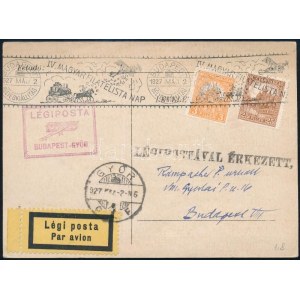 1927 Légi levelezőlap IV. MAGYAR FILATELISTA NAP alkalmi bélyegzéssel / Airmail postcard