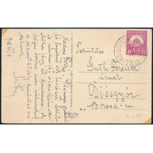 1928 Képeslap KISUJSZÁLLÁS-KISTERENYE vasúti bélyegzéssel / Postcard with railway postmark