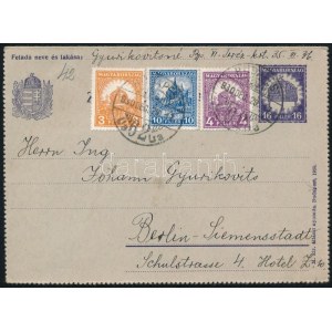1930 Díjjegyes zárt levelezőlap 17f díjkiegészítéssel Budapestről Németországba küldve / PS...