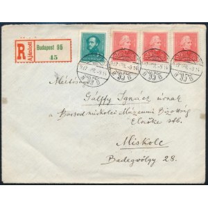 1937 Ajánlott levél 4 bélyeges Arcképek bérmentesítéssel / Registered cover