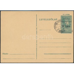 Székelyudvarhely 1945 50f/18f díjjegyes levelezőlap, használatlan / Unused PS-card SZÉKELYUDVARHELY Signed...