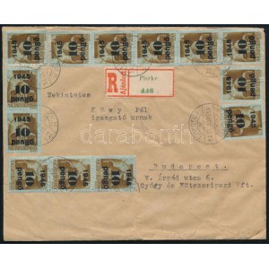 1945 (5. díjszabás) Ajánlott levél 42 db bélyeggel / Registered cover with 42 stamps PISZKE ...