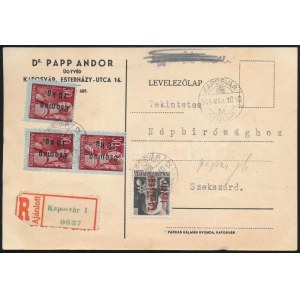 1946 (15. díjszabás) Ajánlott levelezőlap 4 db bélyeggel / Registered postcard with 4 stamps