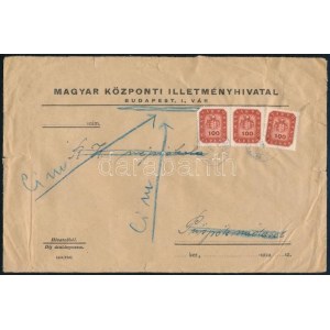 1946 Hivatalos levél 43 db bélyeggel, először Budapestről Püspöknádasdra küldve, majd visszaküldve Budapestre ...