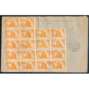 1946 Ajánlott levél Nyíregyházáról 18 db Újjáépítés 100P bélyeggel Budapestre ...