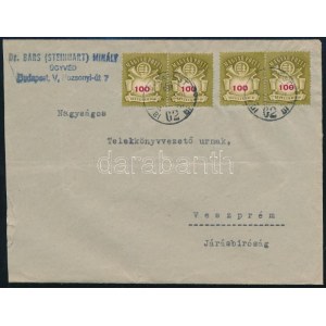 1946 Távolsági levél 4 x 100 milliárd P bérmentesítéssel, BUDAPEST - VESZPRÉM ...